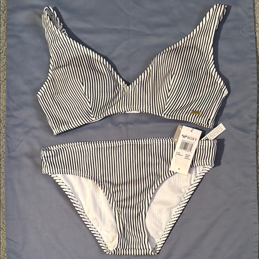Roxy Black and White Striped Bikini